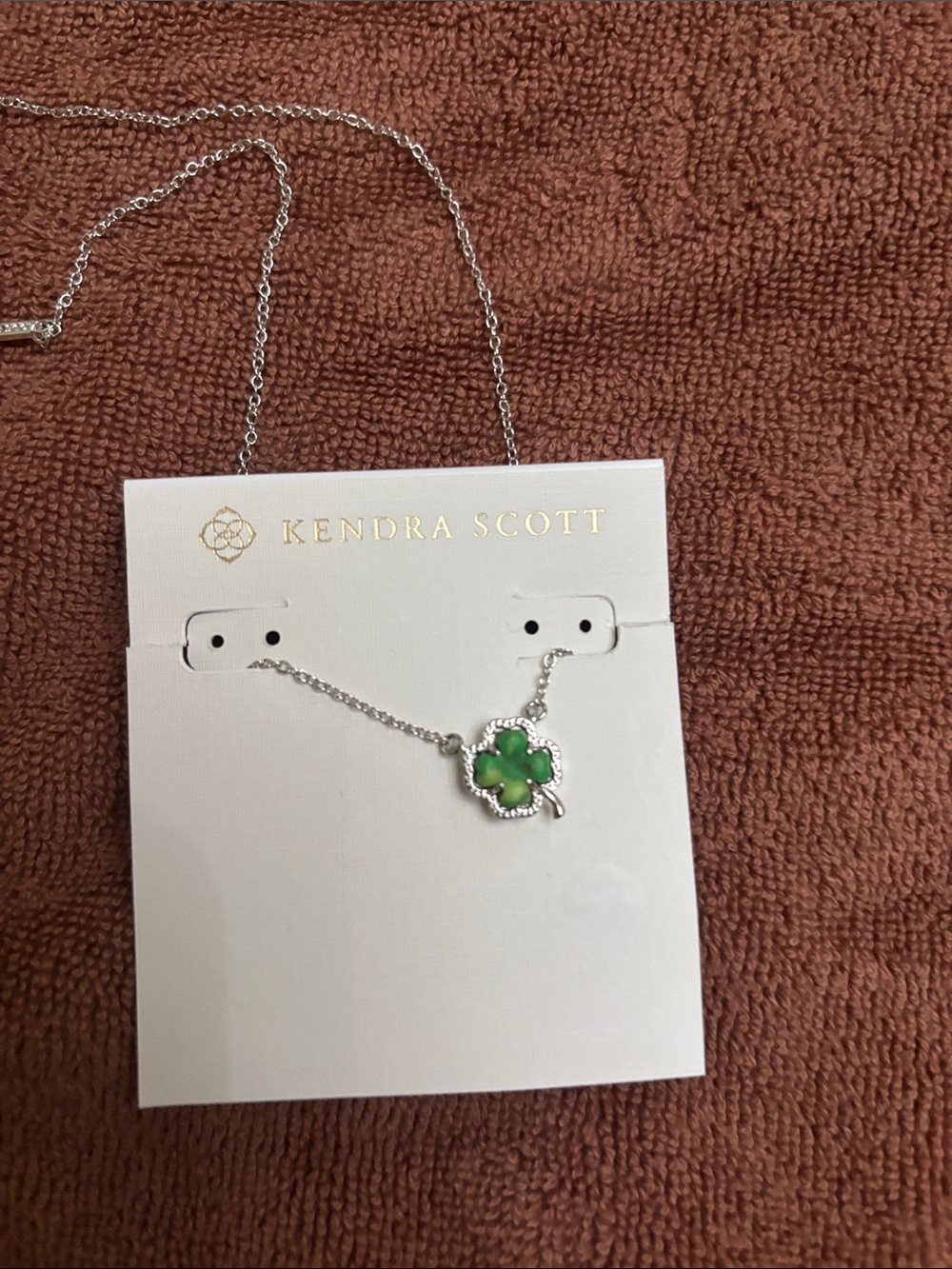 Kendra Scott Silver Necklace with Green Clover Charm - Picture 3 of 6